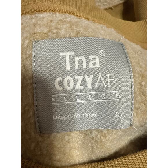 Aritzia TNA Cozy AF Tan Long Sleeve Crew Neck Fleece Lined Crop Sweatshirt Top 2 - Picture 3 of 4
